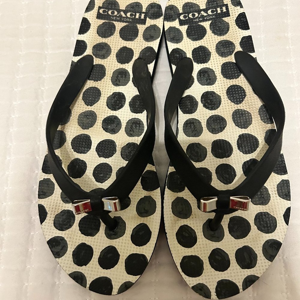 Coach Flip Flops, Size 7.5, Black and White